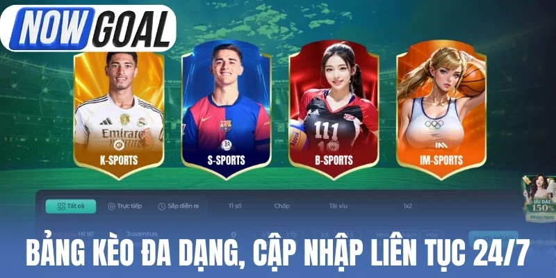 Bảng kèo đa dạng, cập nhập liên tục 24/7