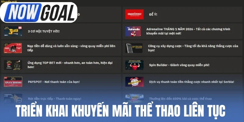 Triển khai khuyến mãi thể thao liên tục