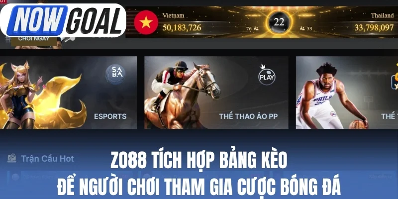 Zo88 tích hợp bảng kèo để người chơi tham gia cược bóng đá