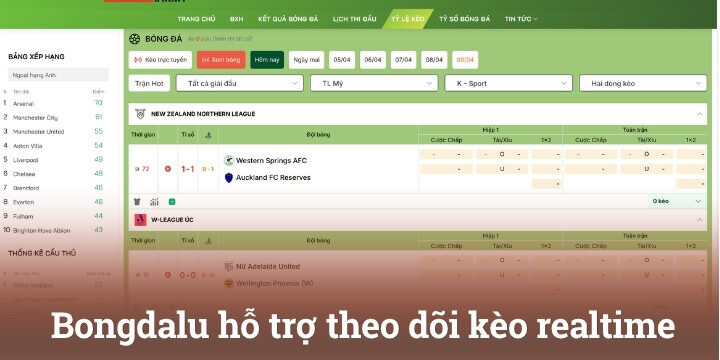 Bongdalu hỗ trợ theo dõi kèo bóng đá theo realtime